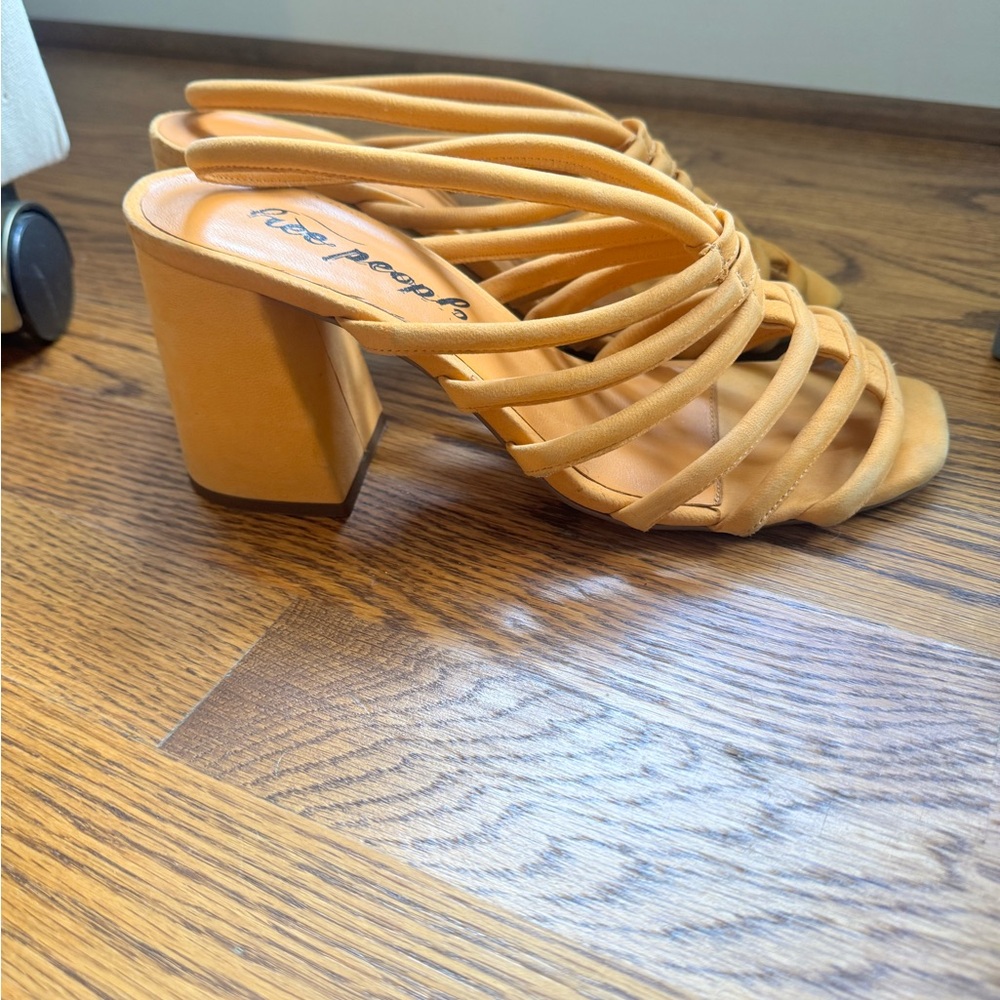 Free People Mustard Strappy Block Heels